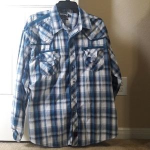 Blue and white plaid XL men's dress shirt